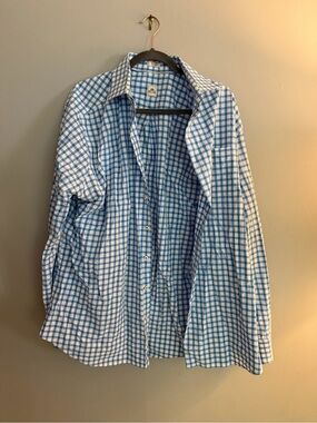 Peter Millar Blue and White Gingham Button-Down Shirt